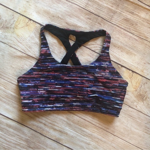 Lululemon Time To Sweat Bra Hinshu Alpine White Multi Back Keyholes - Picture 1 of 5